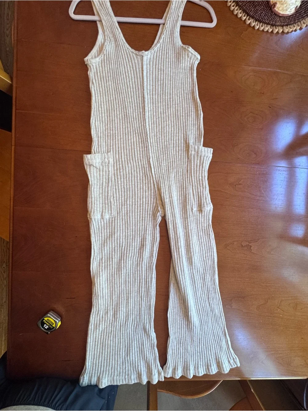 Project Social T Santa Maria Ribbed Jumpsuit Wide Leg Crop Ash Size S